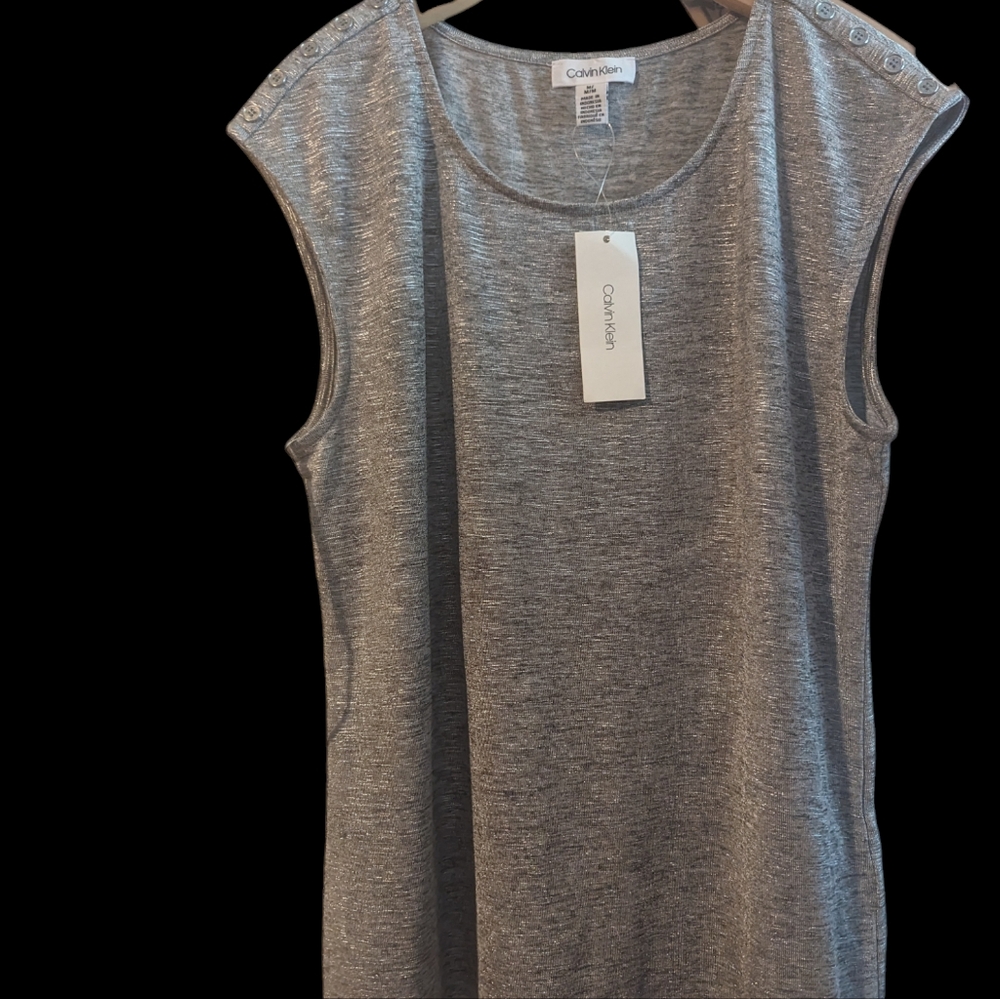 Calvin Klein Metallic silver sleeveless ruched top womens
